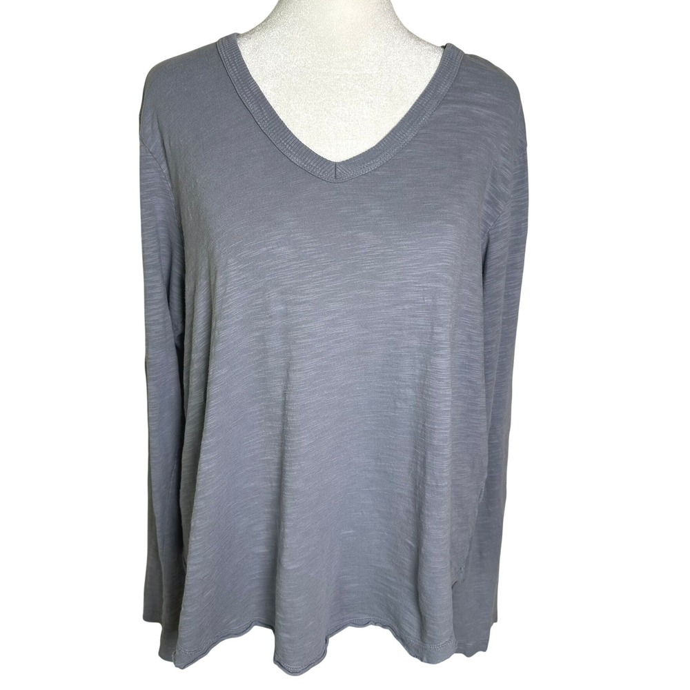Wilt Womens Size XL Slub Knit V-Neck Long Sleeve Tee Grey 703175 USA Grannycore